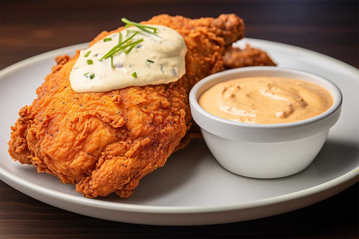 Homemade Cane's Sauce served with chicken fingers and fries