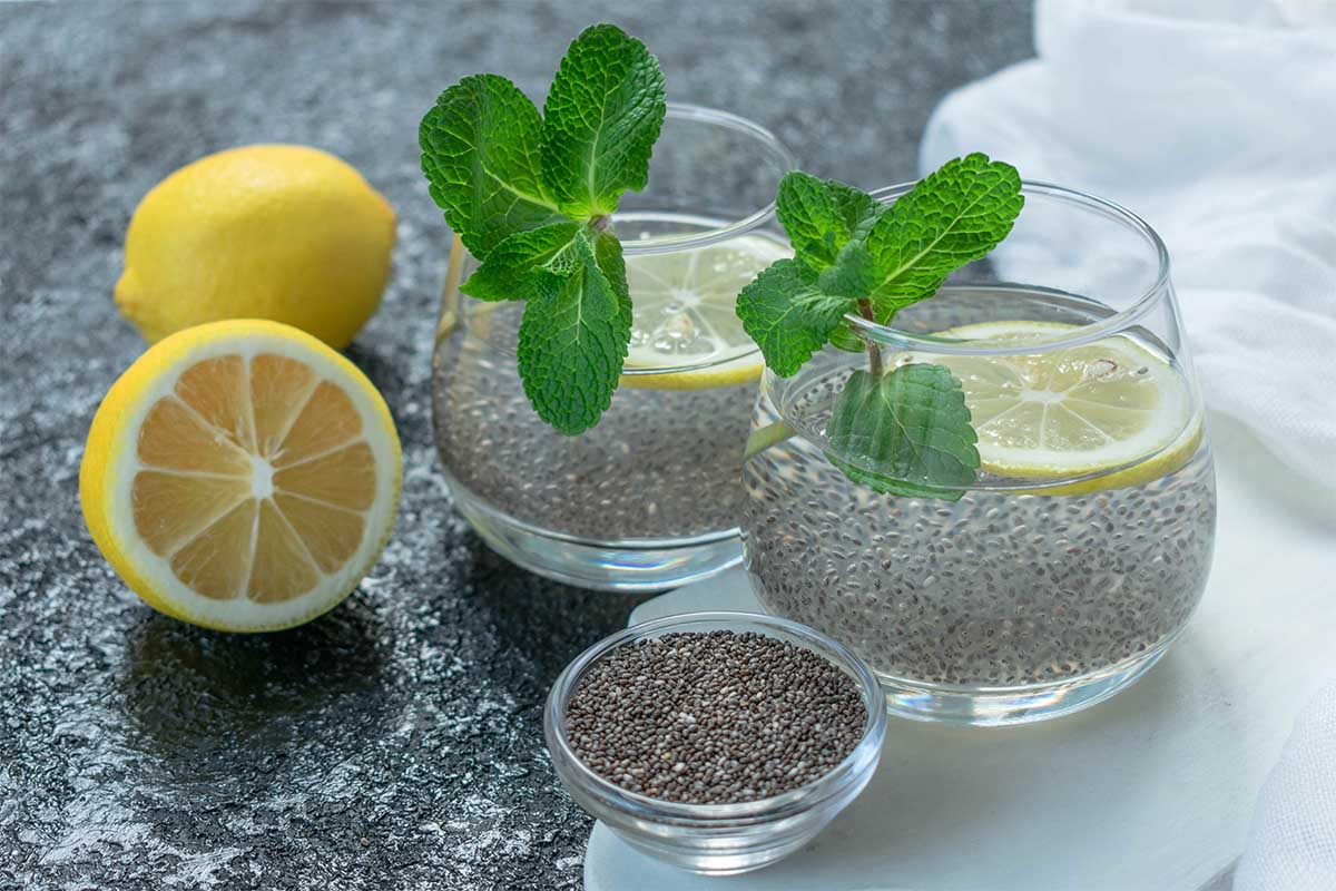 Glass of chia water with lemon slices