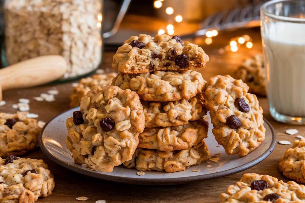 A batch of freshly baked Quaker oatmeal cookies on a cooling rack.