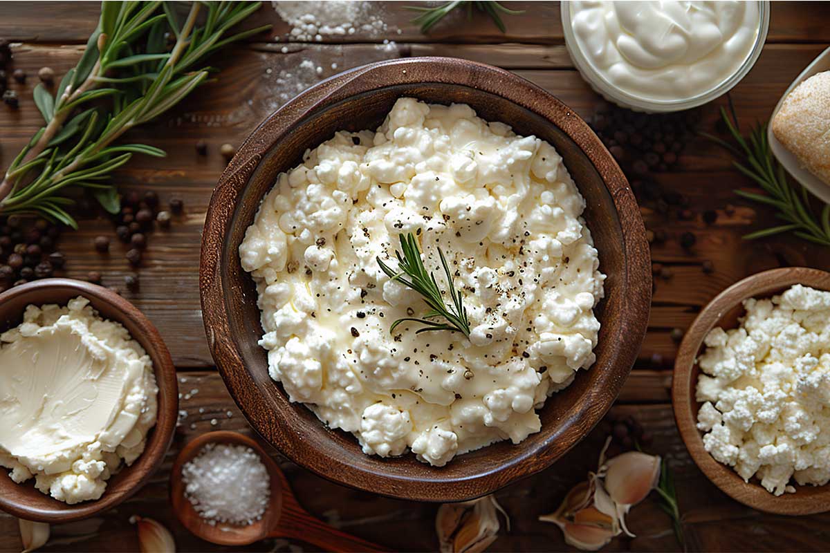 A variety of cottage cheese dishes, including lasagna, smoothies, and pancakes, showcasing the versatility of cottage cheese.