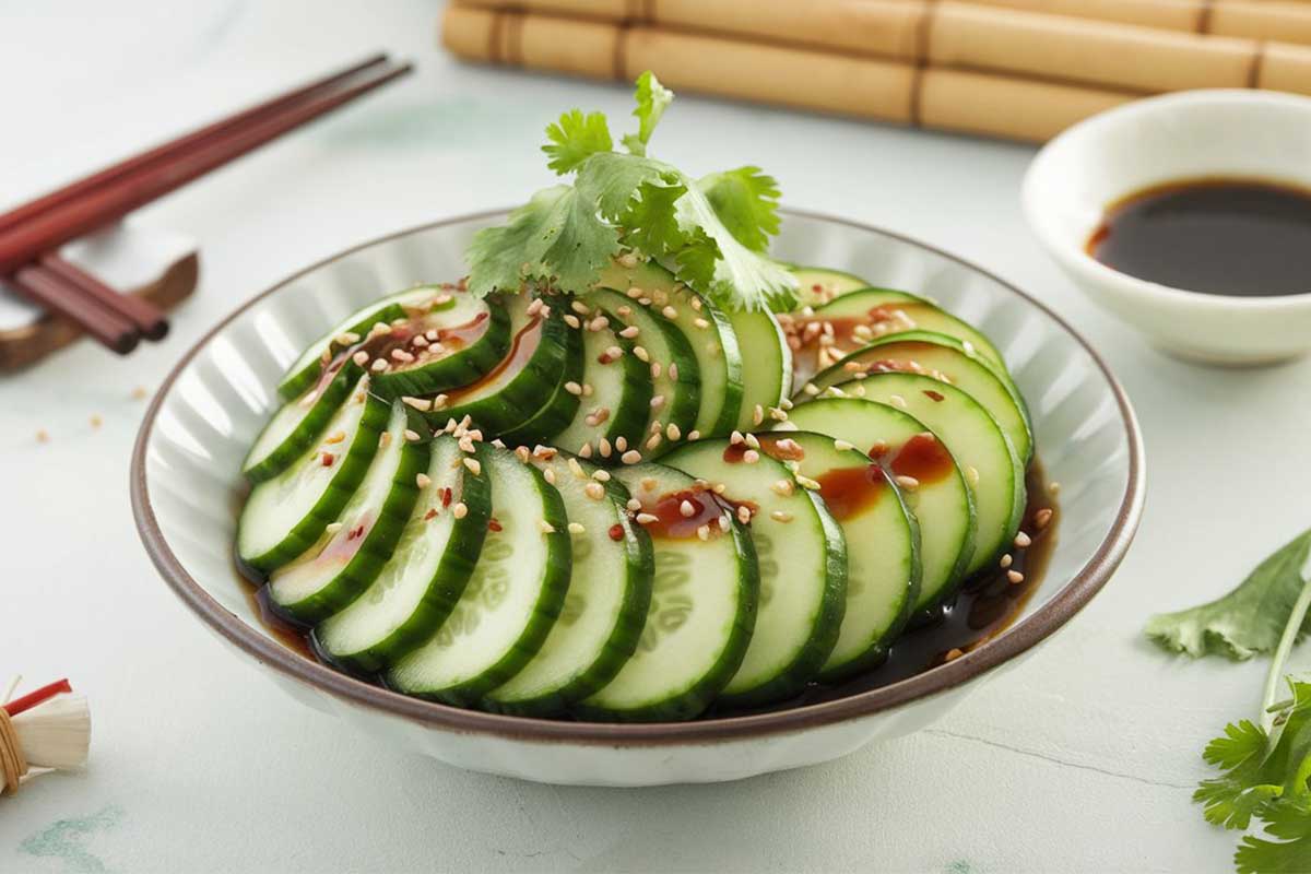 Din Tai Fung cucumber salad with garlic, soy sauce, and sesame oil