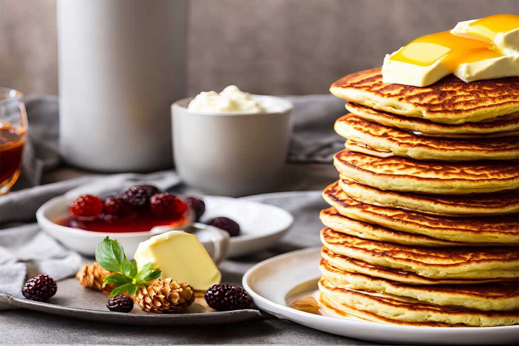 Stack of fluffy pancakes made with water instead of milk