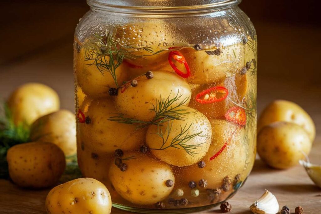 Old Fashioned Pickled Baby Potatoes Recipe with garlic and herbs