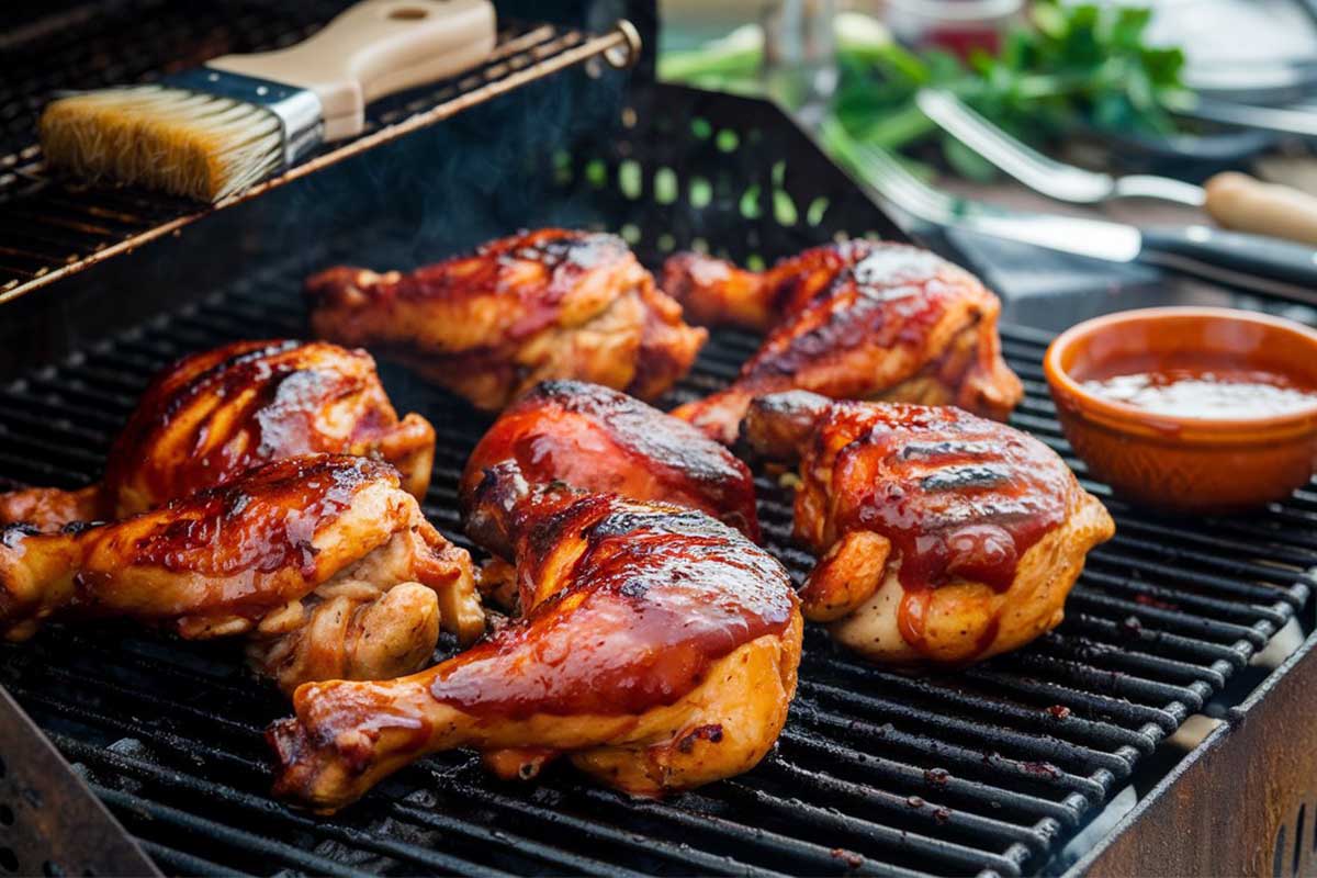 Grilled Delmarva BBQ chicken with a golden, crispy skin served on a plate.