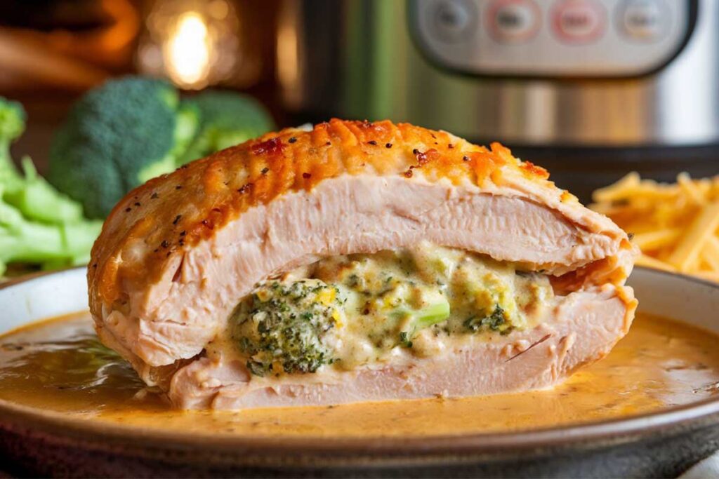 Instant Pot Barber Foods broccoli stuffed chicken on a plate