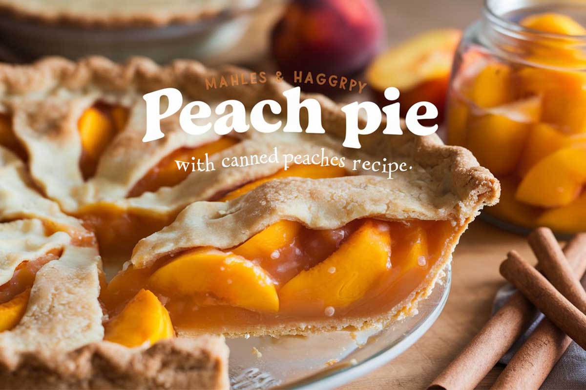 Golden brown peach pie made with canned peaches and flaky crust.